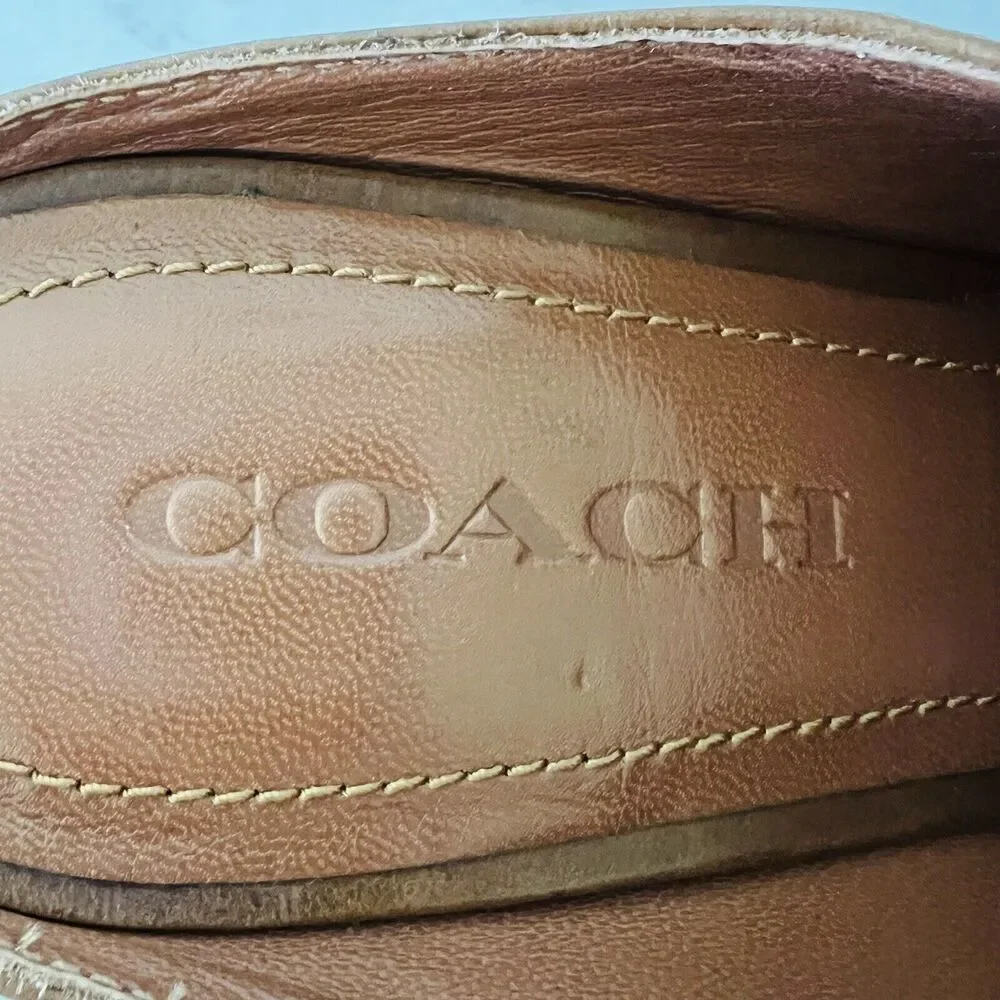 COACH Brown Leather Metal Chain Slip On Clog With High Chunky Heels - US 9.5